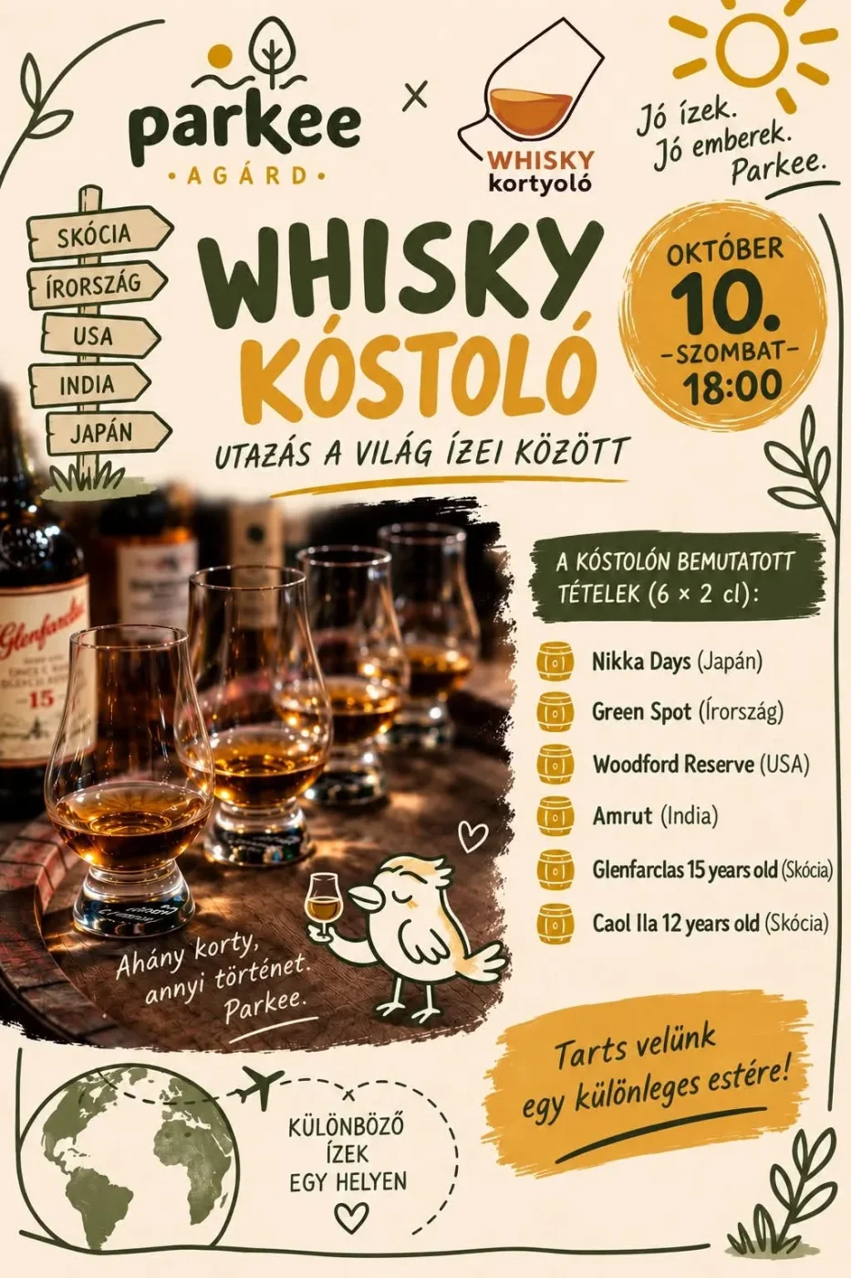 Whisky-kóstoló a Parkee-ban – Egy este, hat különleges ízvilág!